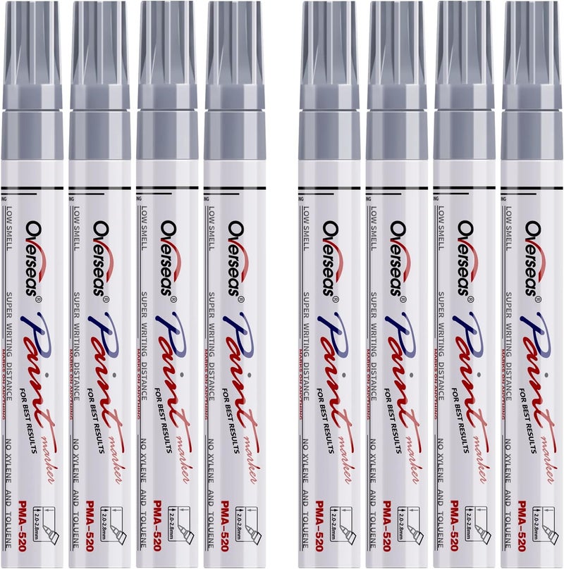 Overseas Paint Pens Paint Markers - Silver Permanent Markers 8 Pack, Oil Based Waterproof Quick Dry Medium Tip Marker Pen for Metal, Wood, Fabric, Plastic, Rock, Stone, Mugs, Canvas, Glass, Art Craft - Image 1